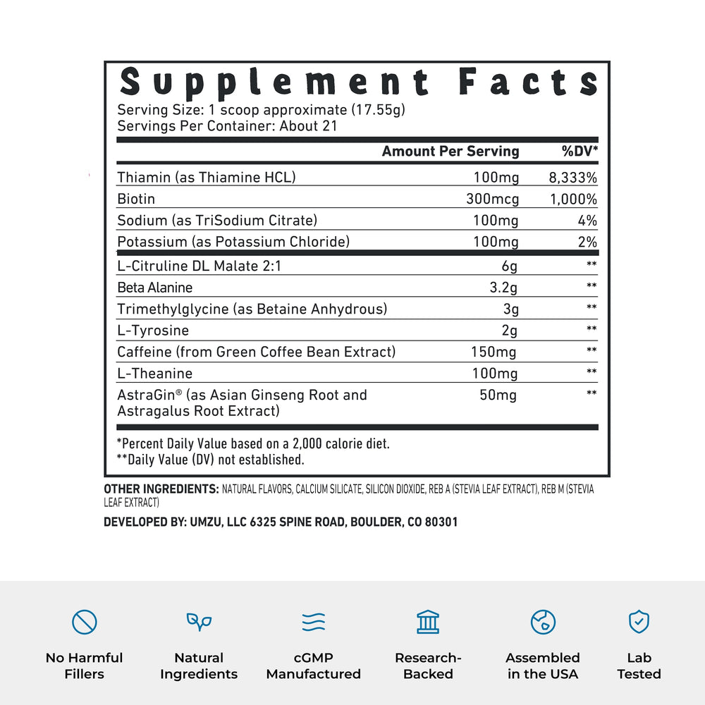 Zuum Pre-Workout Blue Raspberry: 3 Pack Bundle Powder UMZU