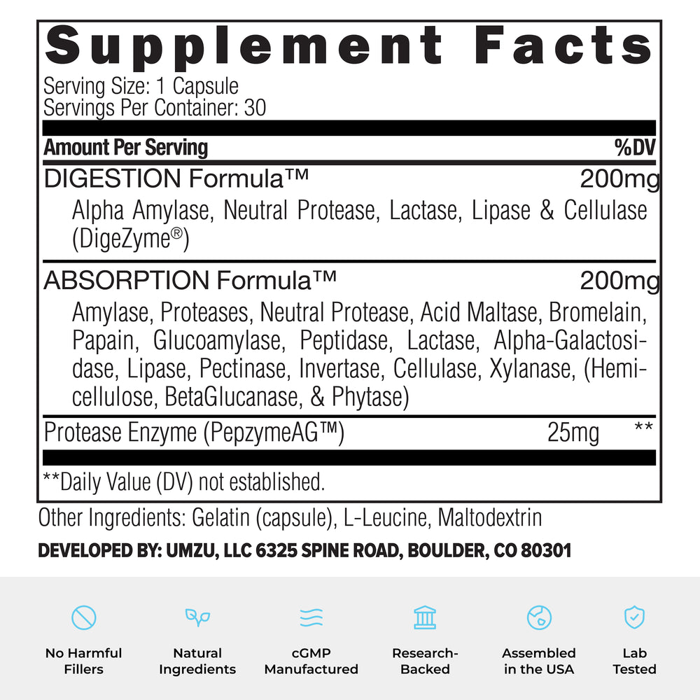 zuEnzymes: Digestion, Gut Health & Absorption Capsule UMZU